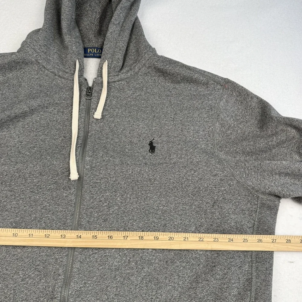 Polo Ralph Lauren Hoodie Mens 2XL Gray Full‎ Zip Fleece Logo Sweatshirt
